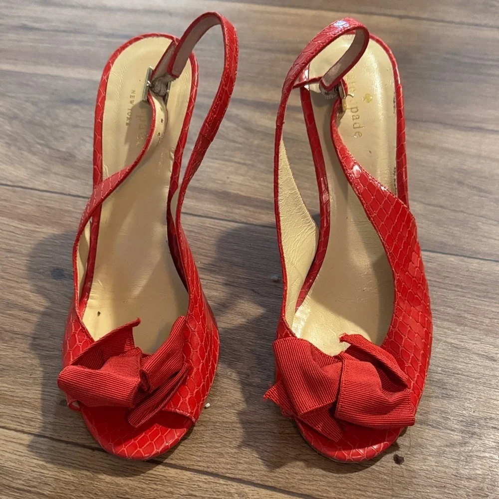 Kate Spade Vibrant Red Bow Slingback Heels